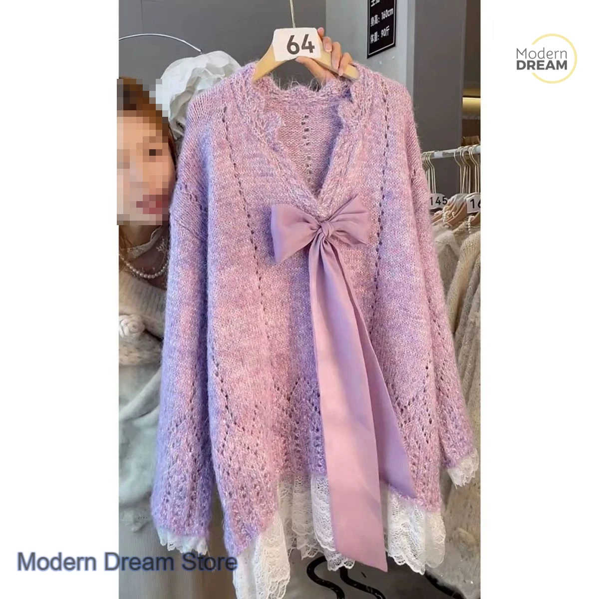 French plus size loose temperament high-grade top women's autumn and winter gentle and casual Joker stitching knitted sweater