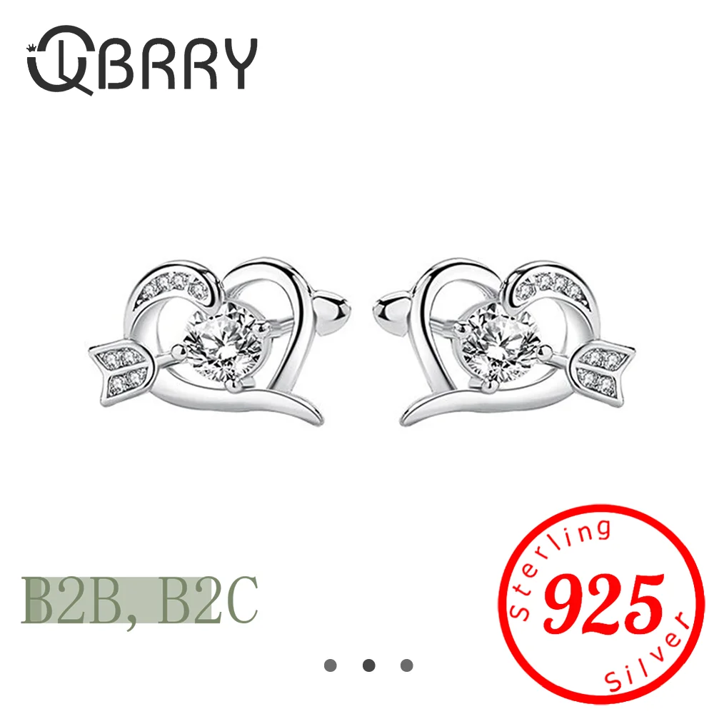 

925 Sterling Silver Heart Earrings for Women Shiny Cubic Zirconia Anniversary Gift Girls Fashion Jewelry