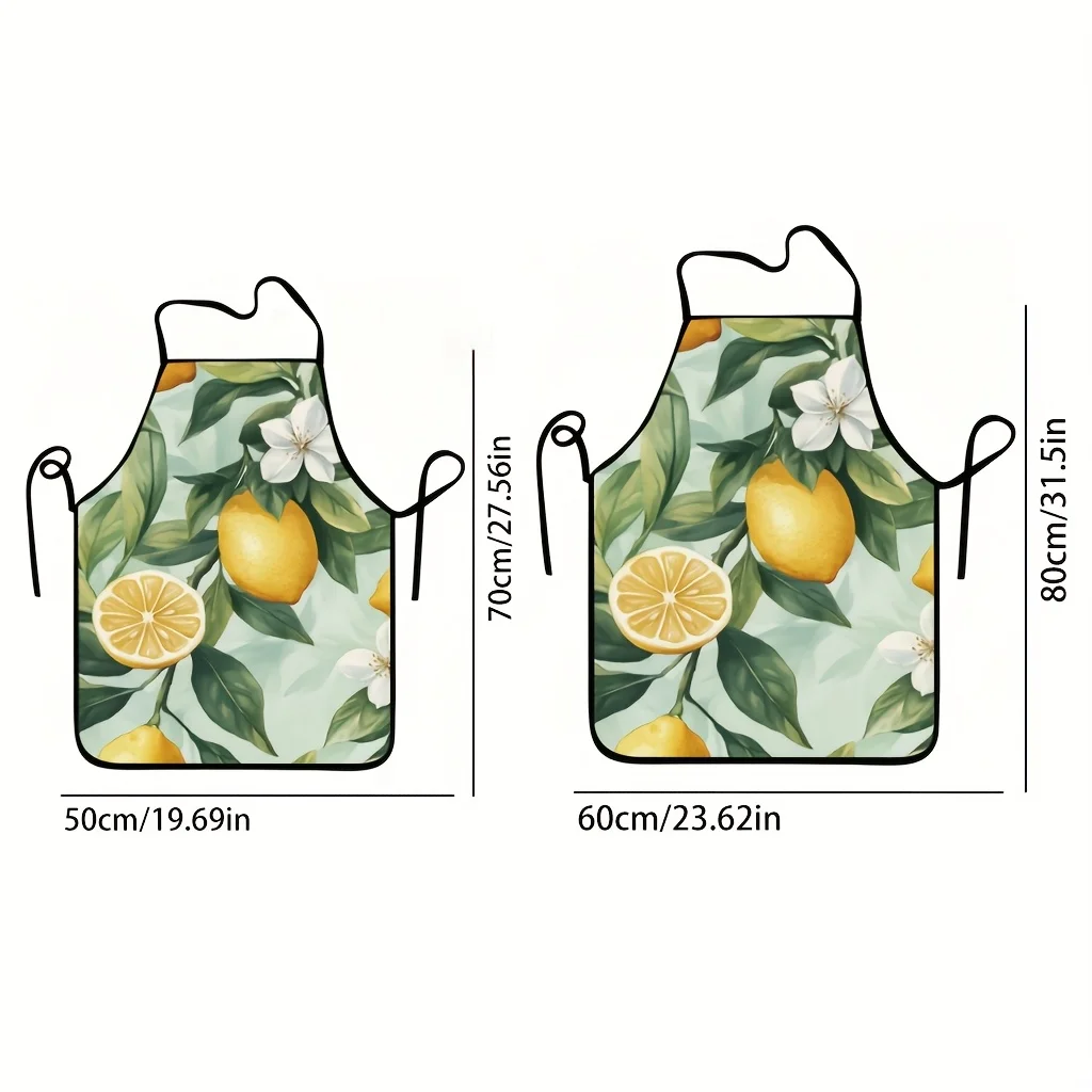 Floral Lemon Branch Apron Kitchen Cooking Apron Reusable Polyester Apron for Baking and Cooking