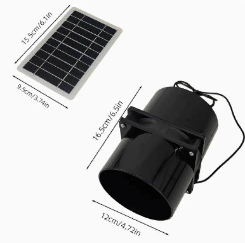 10W 12V Solar Powered Exhaust Fan for Round Pipe ABS Solar Panel Ventilation Fan Kit for Pet House Chicken Coop RV Greenhouse
