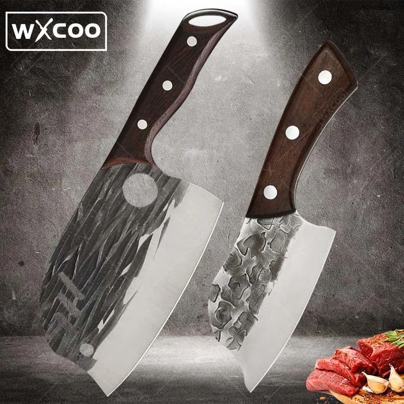 2pcs,Cooking Knife Kitchen Chef Knife Meat Cleaver Butcher Knife Fruit Knife Handmade Forged Knife Kitchen Vegetable Knife