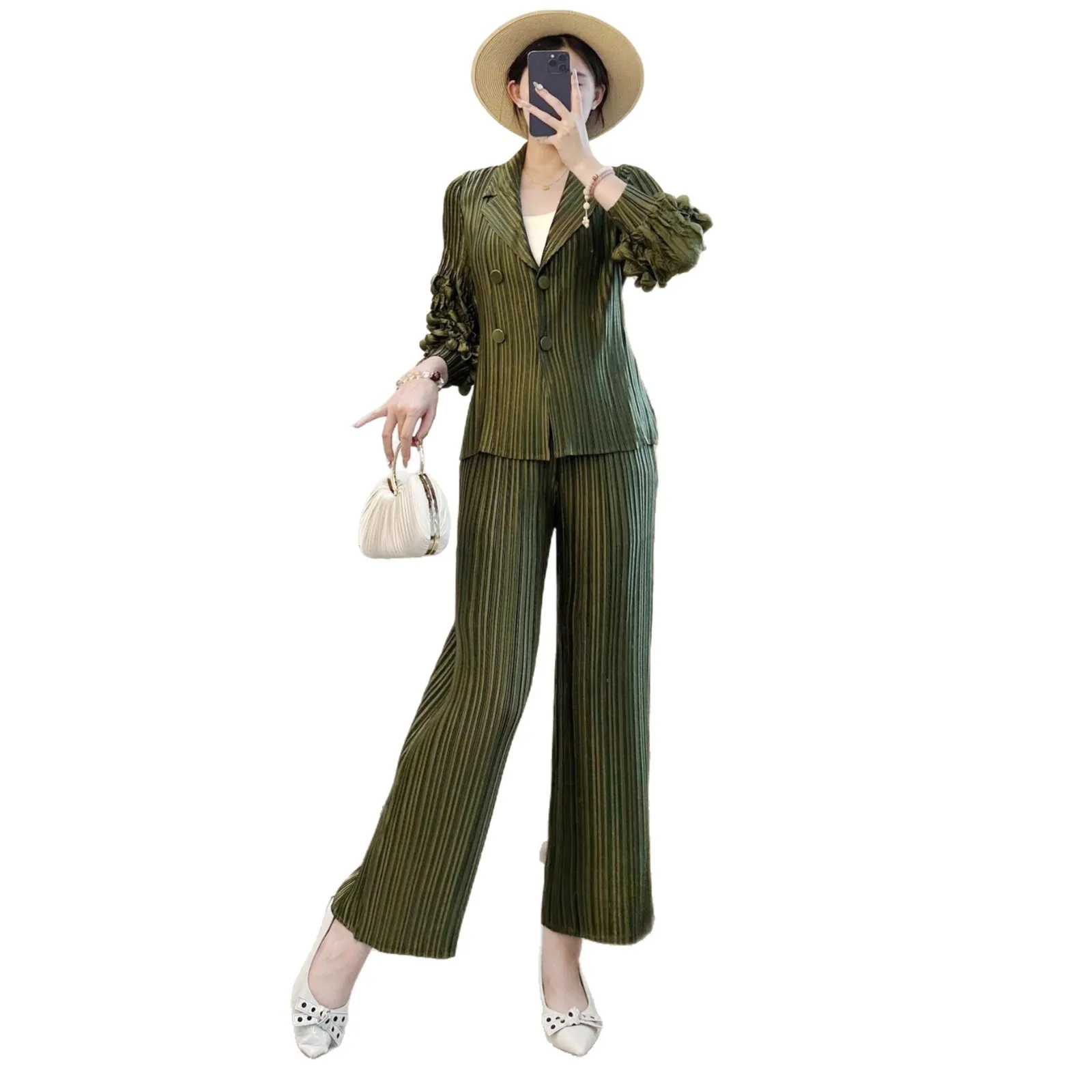 Miyake Fold New 2025 Autumn Set Women's High End Party Two Piece Set Elegant Fashion Fold Clothes Complete Set Autumn Pleated