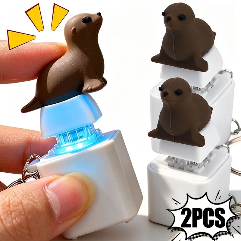 1/2Pcs Press Sound Keychain Stress Relief Fidget Toy Seal Animal Voice Keyring Portable Squeeze Sound Pendant for Students Gift