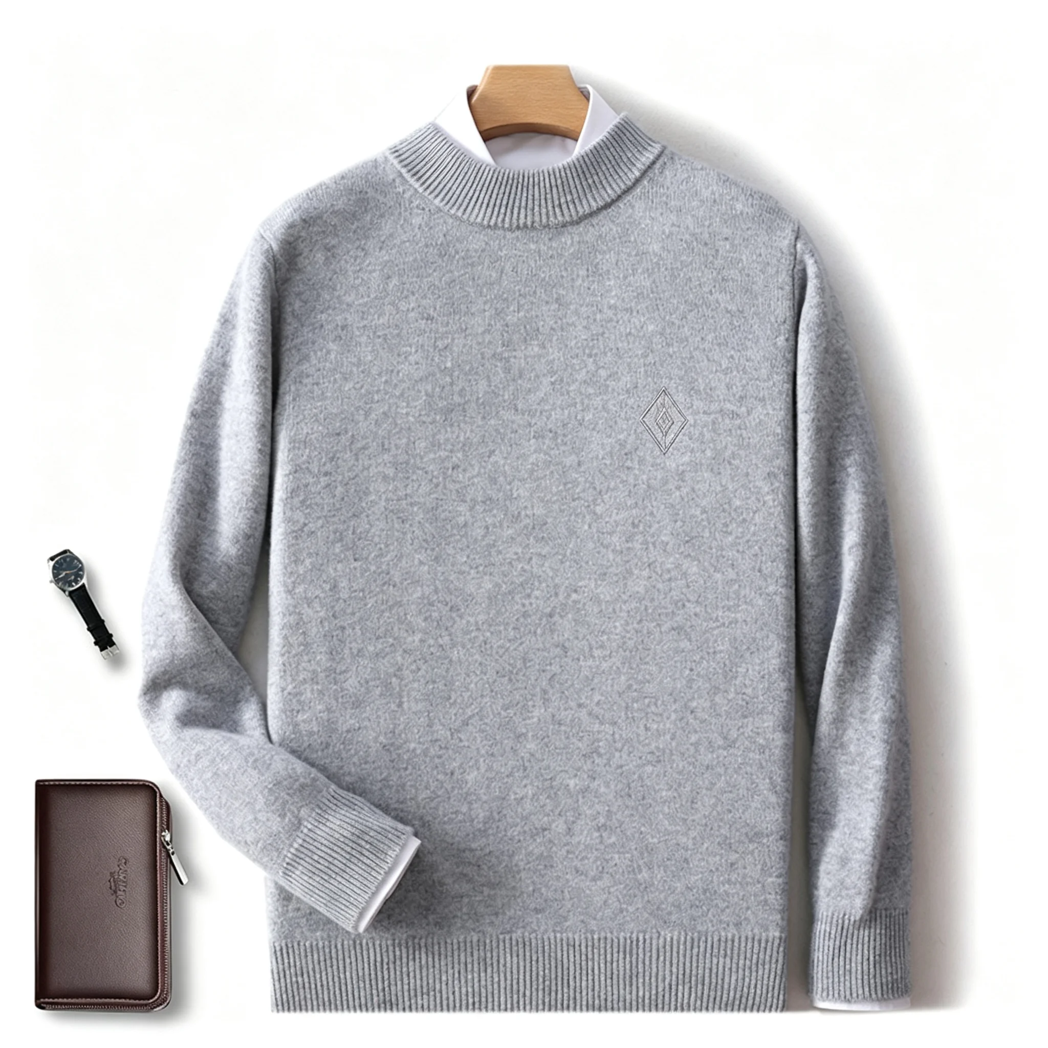 Young and middle-aged men's bottoming shirt is extremely simple, round neck, pure cashmere sweater, men's pullover sweater, thic