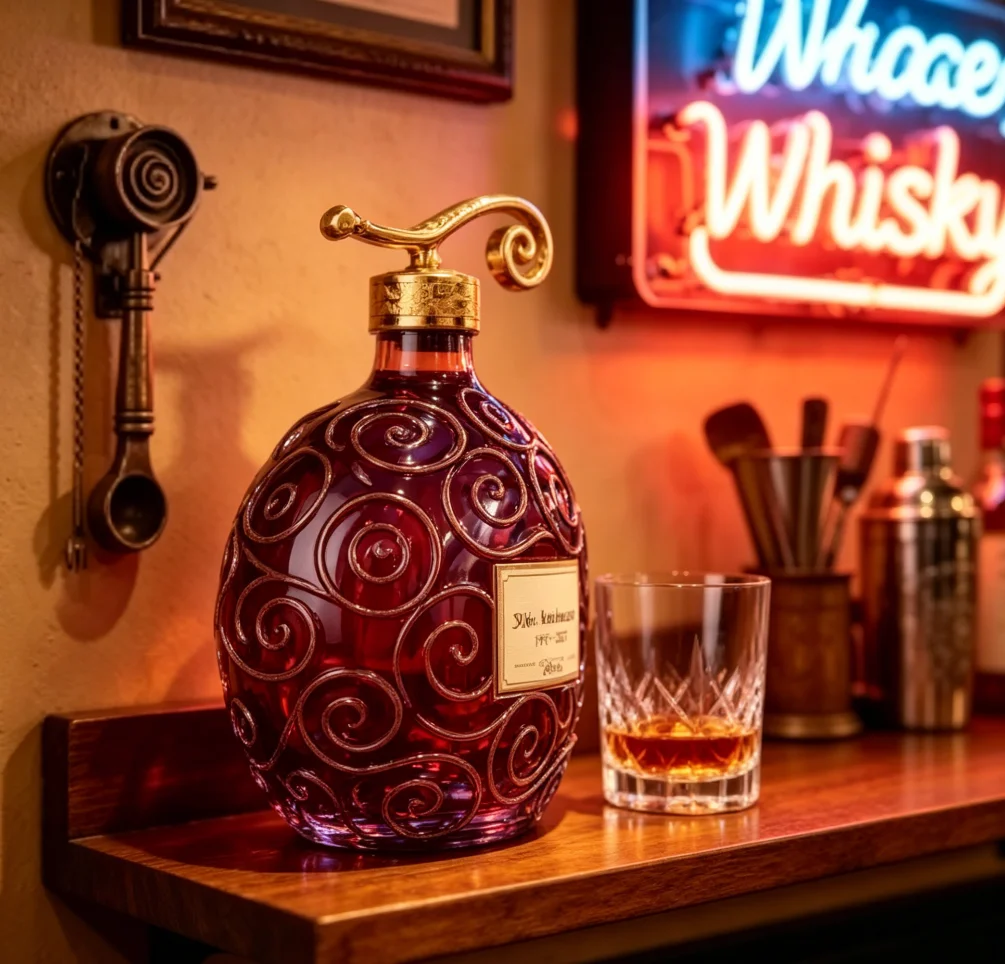 Vintage Style Glass Whiskey Decanter Unique Swirled Liquor Bottle for Home Bar Display & Party Use