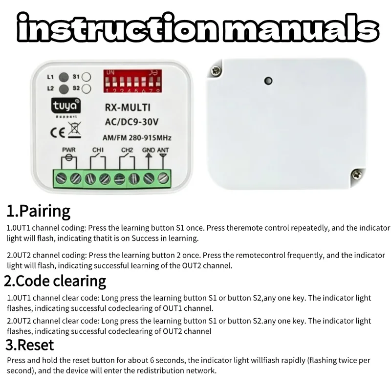 RX MULTI Tuya WIFI 300-868 MHz Garage Door Remote Control Receiver 433MHz 868MHz AC DC 9-30V 85-250V Smart Switch Module Opener