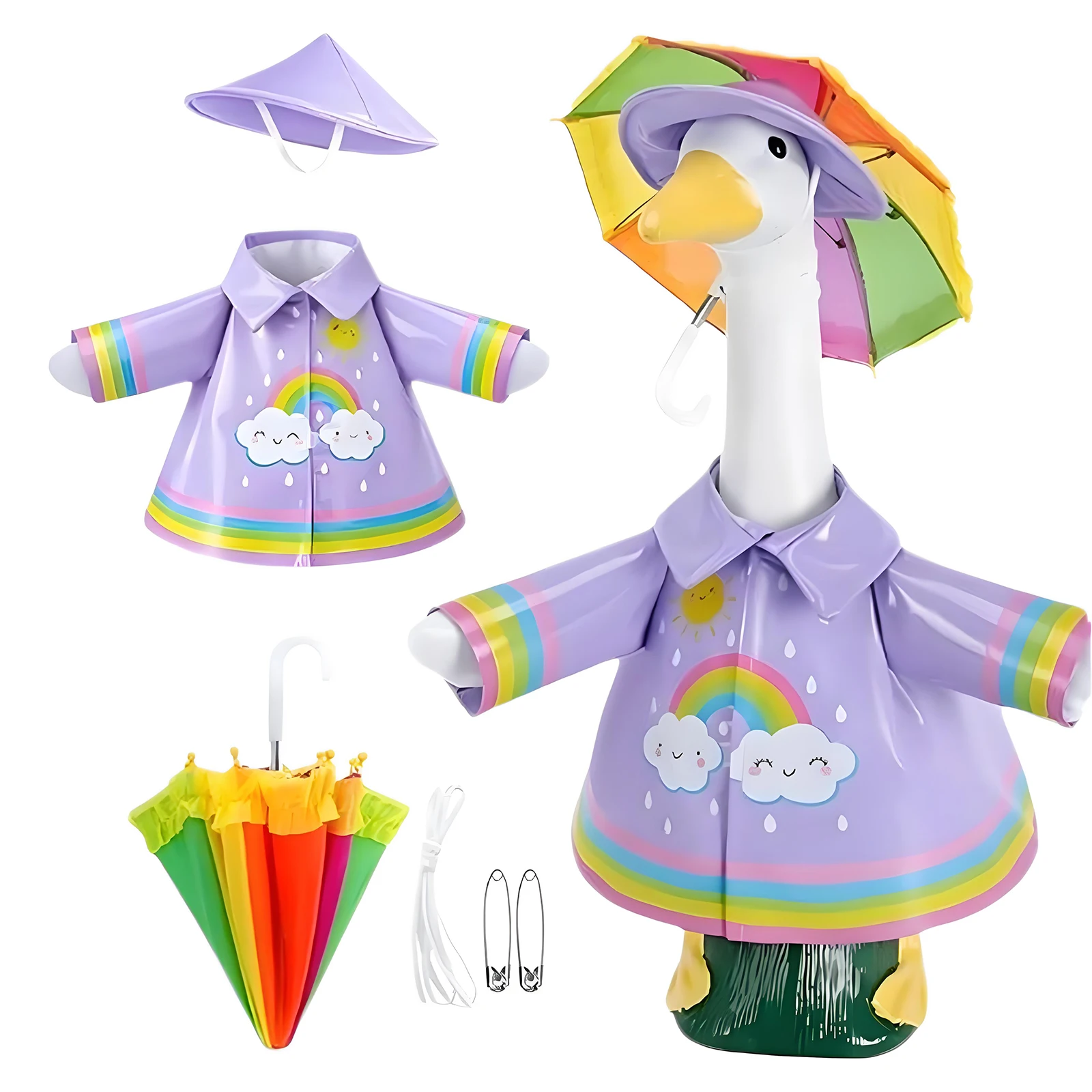 Porch Goose Outfits Lapel Print Raincoat with Umbrella And Hat Three-piece Set for Outdoor Garden Yard Patio 5