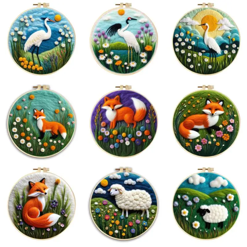 

CHENISTORY Diy Wool Needle Felting Painting White Crane Fox Sheep Handicraft Wool Felting Kit Painting Gift Home Decor