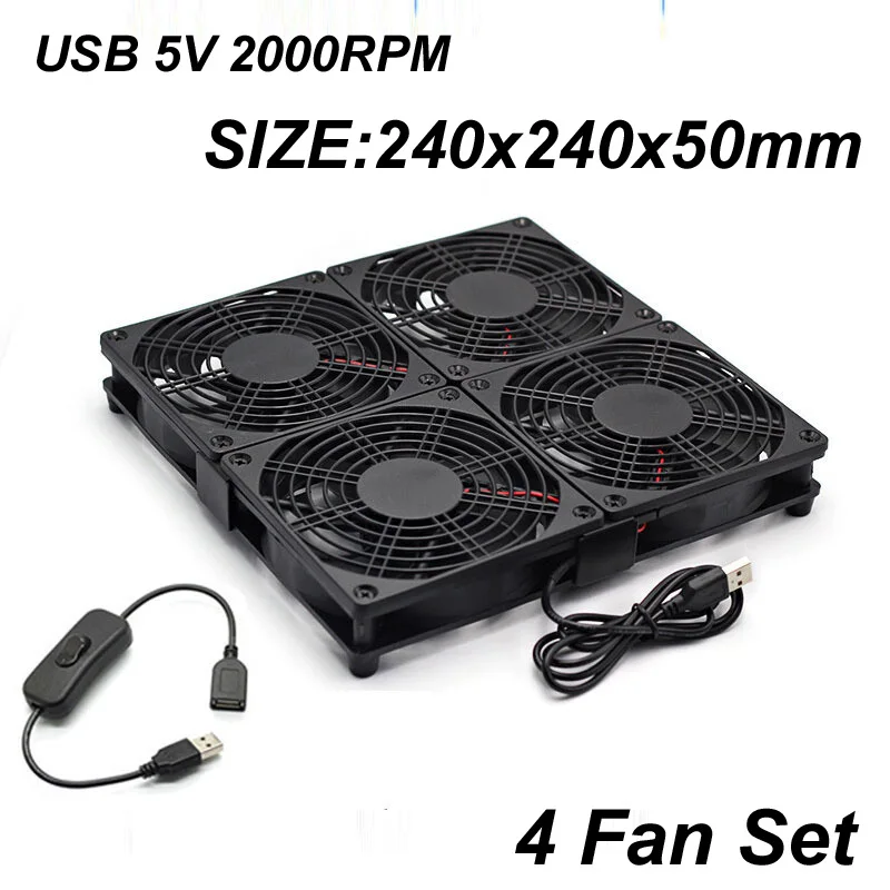 Ventilador de refrigeración para enrutador, Enfriador de PC, caja de TV, inalámbrico, CC, USB, 5V, potencia de 120mm/240mm/360mm, 1/2/3/4