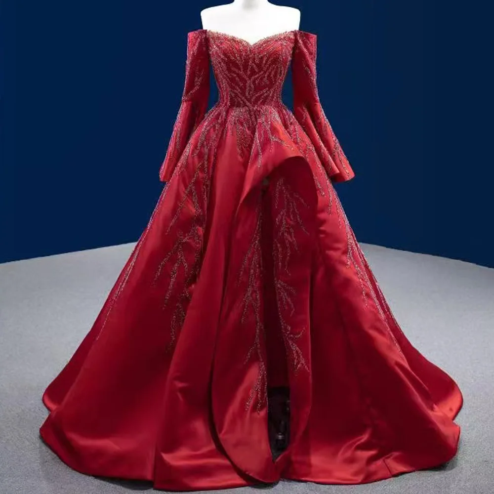 

Красное настраиваемое вечернее платье с вырезом «сердечко», длинными рукавами, шнуровкой на спине, пайетками, стиль 2026, элегантное платье для женщин