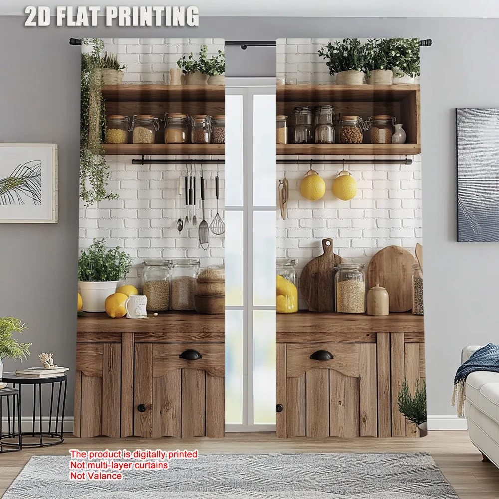 

2pc, Curtains Wooden Bar Versatile Durable Polyester,Without Electricity Festive Backdrops Applies to Holiday Decorations
