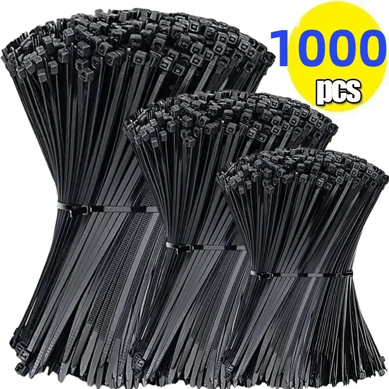 1000/100Pcs Self-locking plastic nylon tie black Zip wraps strap nylon cable tie set fastening ring Loop Wire Wrap For Home