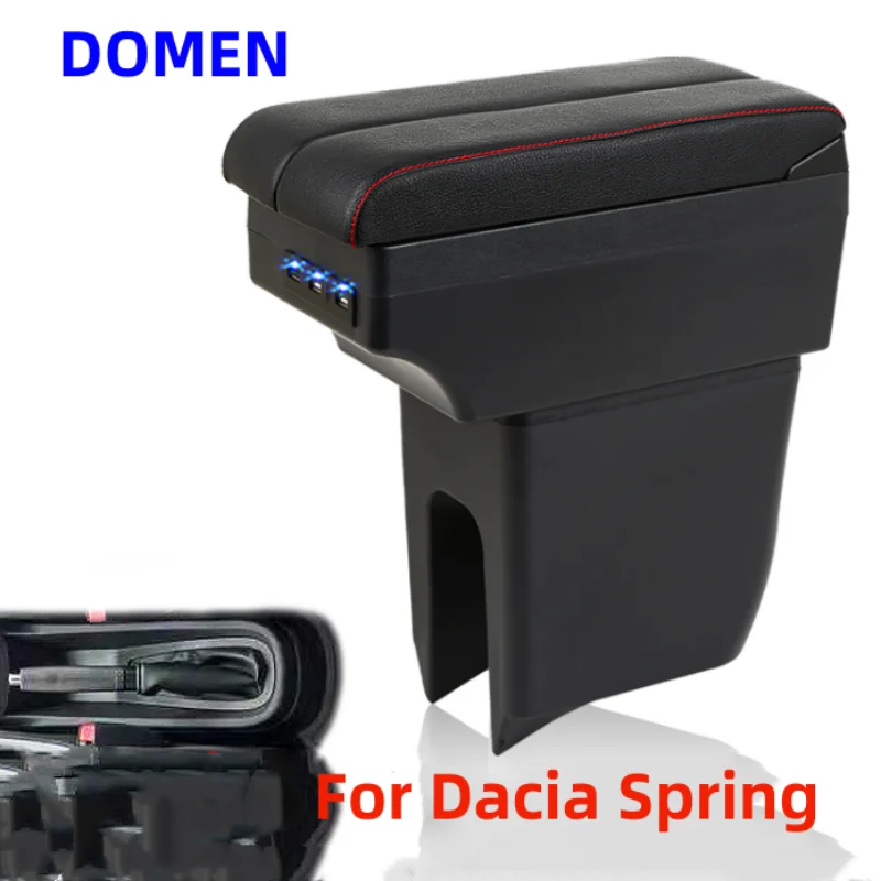 

For Dacia Spring armrest box For Renault K-ZE Car Storage box With Retractable Cup Hole Large Space Dual Layer USB Charging