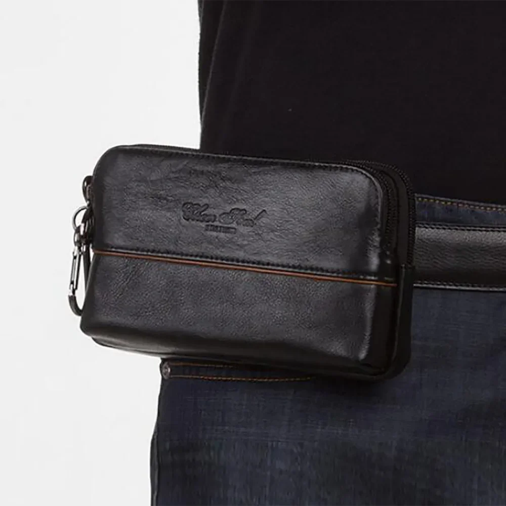 Echt Lederen Mobiele Telefoon Case Mannen Kleine Handige Tas Taille Pack Heup Bum Haak Tas Huid Riem Mannelijke Portemonnee Fanny Clutch Tassen