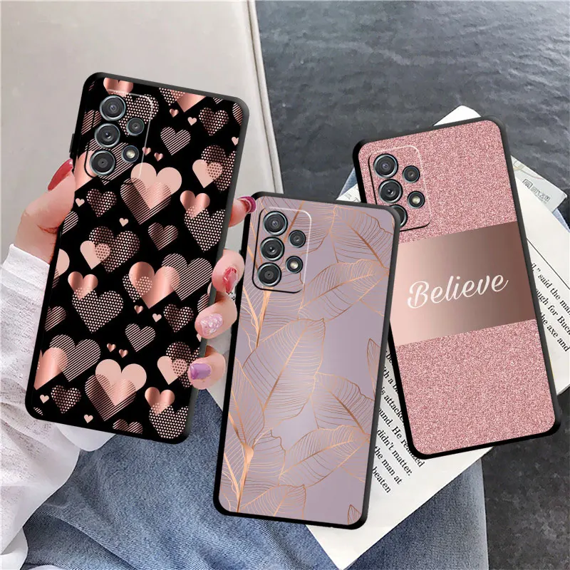 Schwarz Gold Rose Liebe Herz Hülle für Samsung Galaxy A21s A12 A22 A13 A52 5G A11 A71 A72 A32 A51 4G A72 A31 A23 A53 A33 A34 Abdeckung