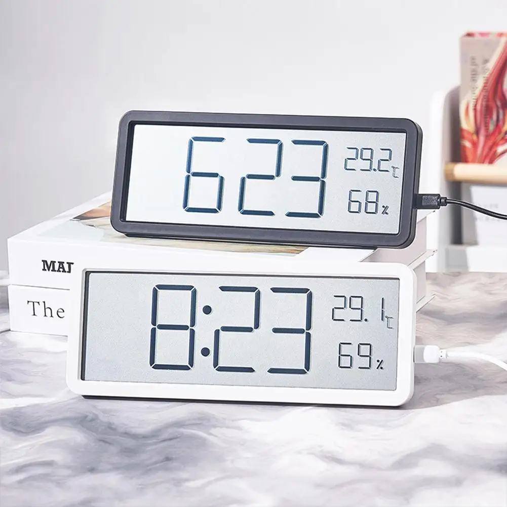 Digital Alarm Clock LCD Display Multifunctional Temperature Humidity Alarm Clock USB Rechargeable Ultra Thin Electronic Clock