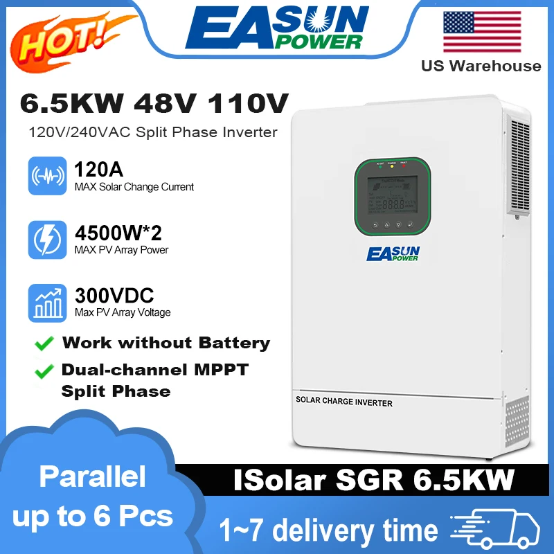 

EASUN POWER 6,5 кВт гибридный инвертор 110 В сплит-фазный солнечный инвертор 48 В MPPT параллельный 150 А инверторы солнечного контроллера с Wi-Fi