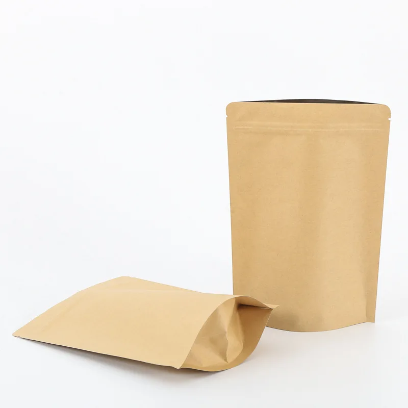 Thick White Brown Kraft Paper Stand Up Heat Sealable Package Bags Food Coffee Bean Snacks Gift Zipper Kraft Packaging Pouches