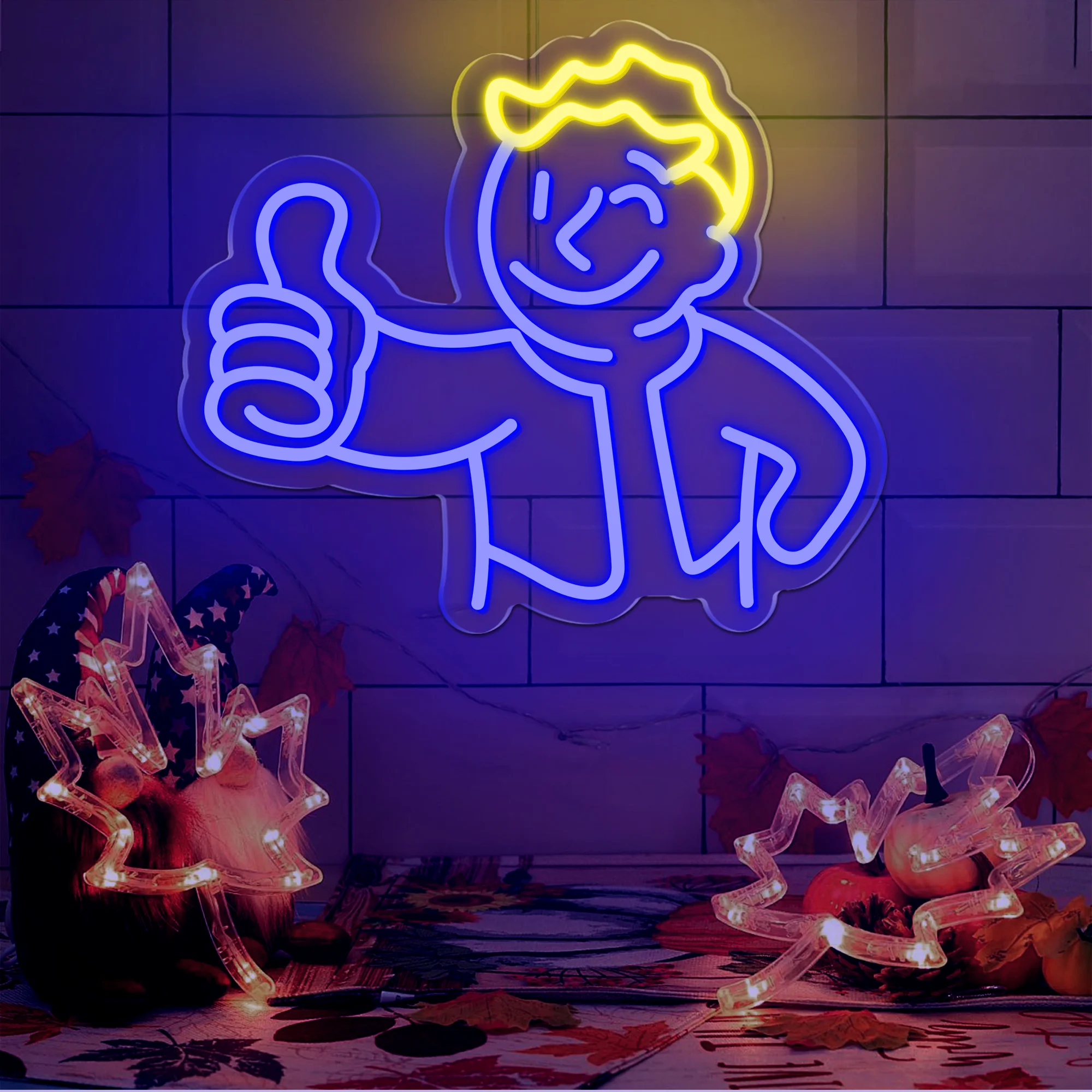 Vault Boy Neon Sign Fallout Merchandise LED Neon Signs for Wall Decor Dimmable for Man Cave Game Room Decor USB Powered