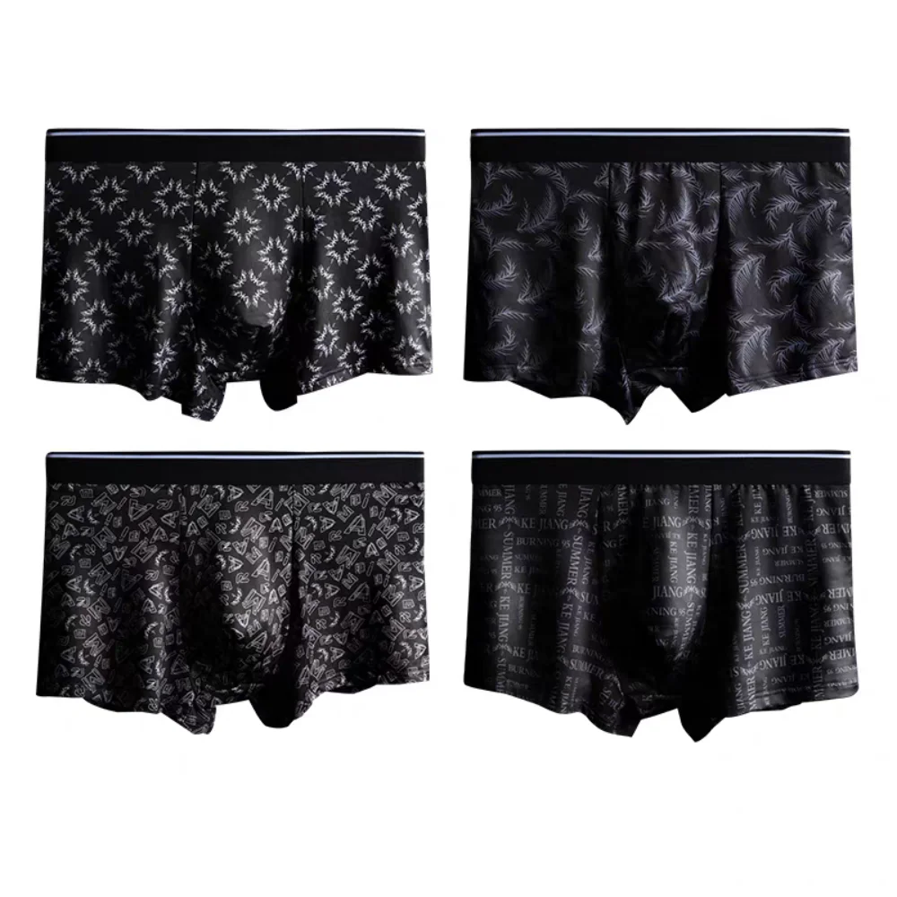 

4PCS Simple Stripe Letter Men's Flat Panties Large Size Low Waist Boxer Shorts Male Seamless Underpants Mens Underwear Gifts