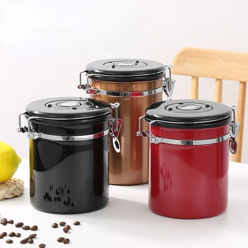 

304 Stainless Steel Airtight Tank Coffee Bean Storage Tea Cans Kitchen Moisture-proof Storage Grain Storage Box Kitchen Items