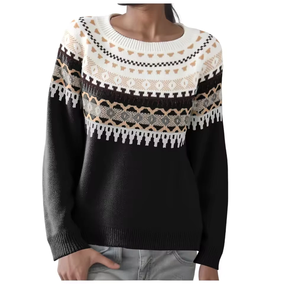 

Women Casual Leopard Print Knitted Pullover Sweaters Long Sleeve Crew Neck Cute Hearts Knitted Casual New Thick Cashmere Sweater