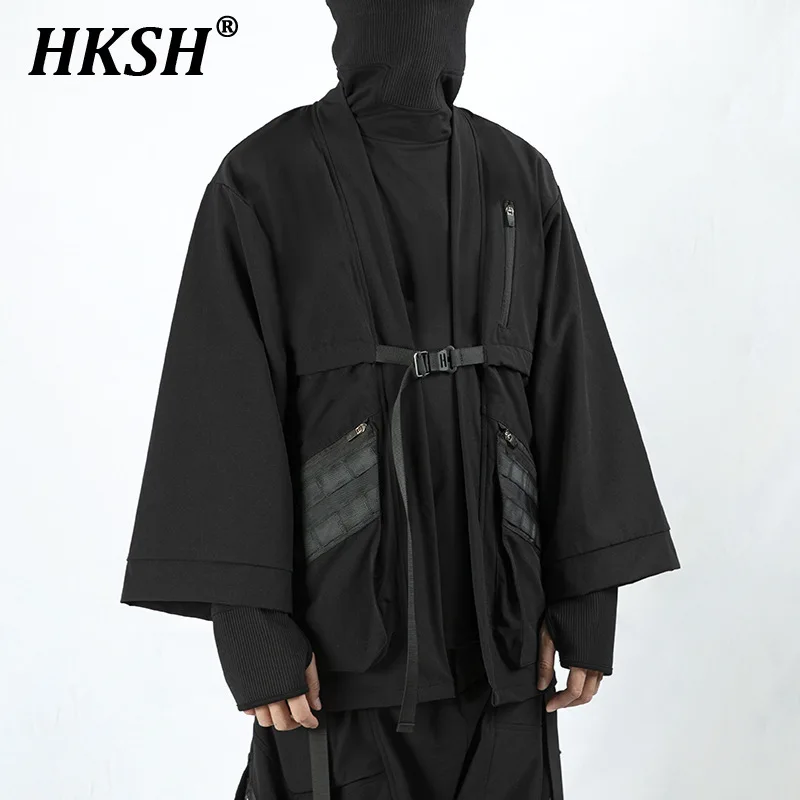 

HKSH Spring Autumn New Functional Ninja Taoist Robe Long Sleeve Loose Coat Punk Dark Windbreaker Men's Tide Chic Techwear HK0168