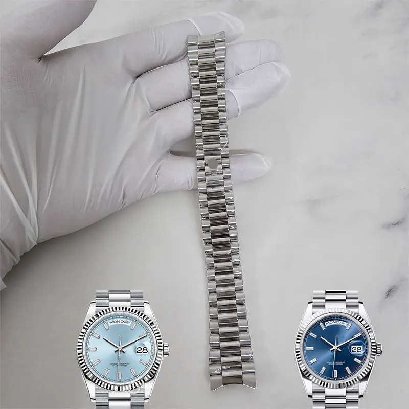 904L Stainless Steel Strap For Sub Log NH34 NH35 Watchband 20MM Width Silver Presidential Solid Bracelet Lock Clasp Wristband