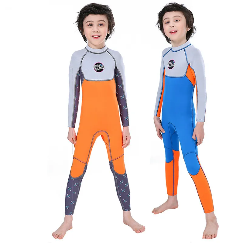 Boys' 3mm Neoprene Long-sleeve Diving Suit Wetsuit Full-body Winter Warm Swimsuit for Kids Surfing Swimming Water Sports