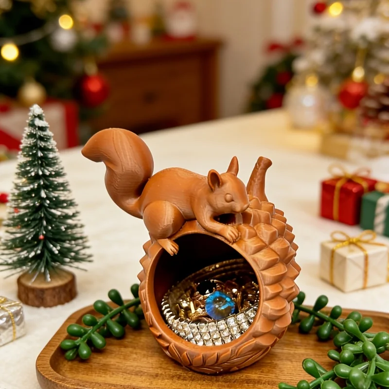 Cute Squirrel on Acorn Jewelry Holder Jewelry Bowl Trinket Dish Decorative Earrings ring Organizer for Vanity Desk Entryway Gift view 6