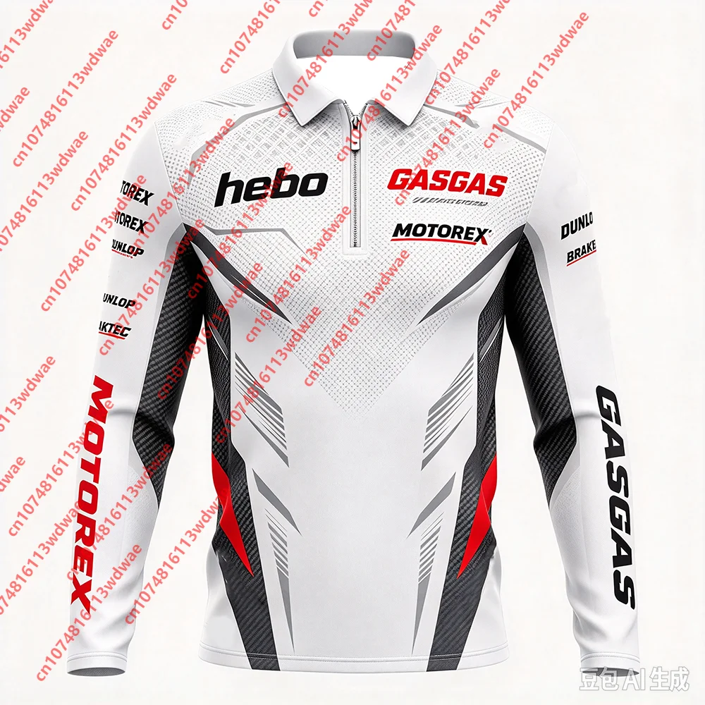Men's GASGAS HEBO Motocross Racing Long Sleeve Polo Jersey Half Zip Quick Dry Mesh Shirt Bike Riding Top for Motorbike Riders