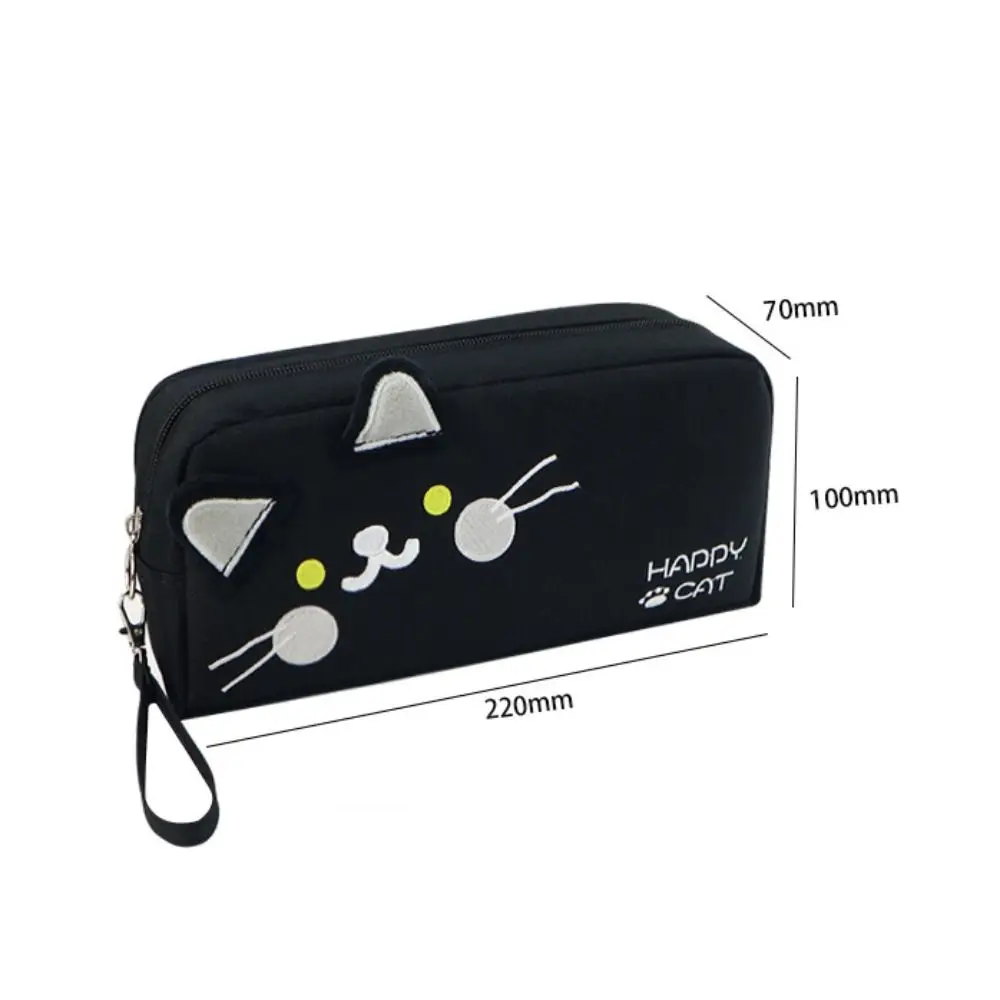Sac à crayons chat mignon de grande capacité, sac de papeterie Portable à motif de chat de haute beauté, trousse à crayons en toile multifonctionnelle Simple