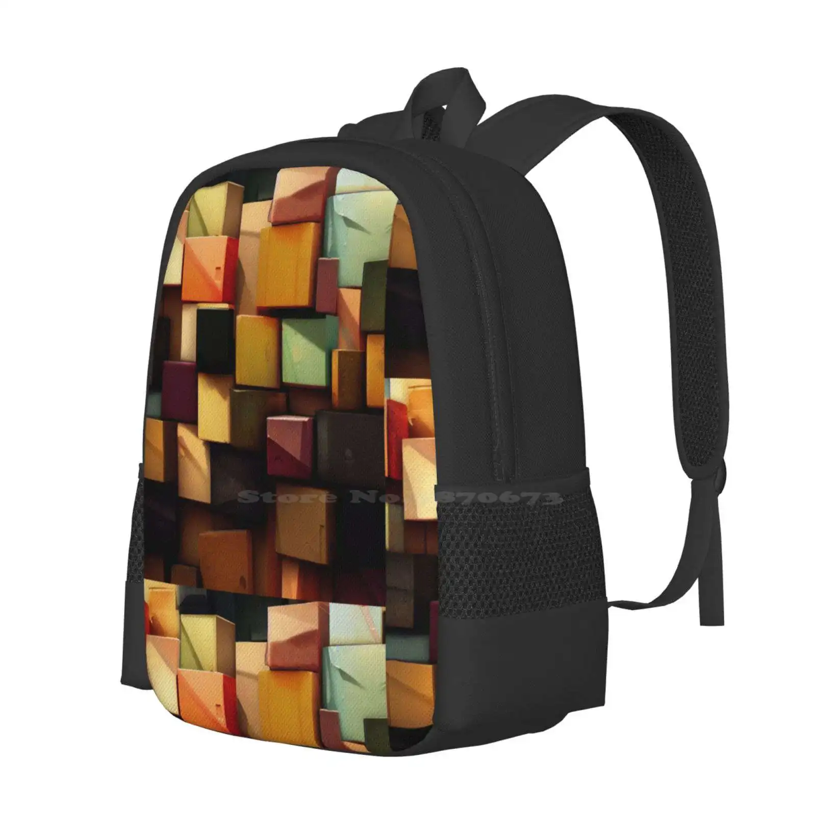 Block Texture Pattern Backpack For Student School Laptop Travel Bag Blocks Textures Patterns Flat Colors