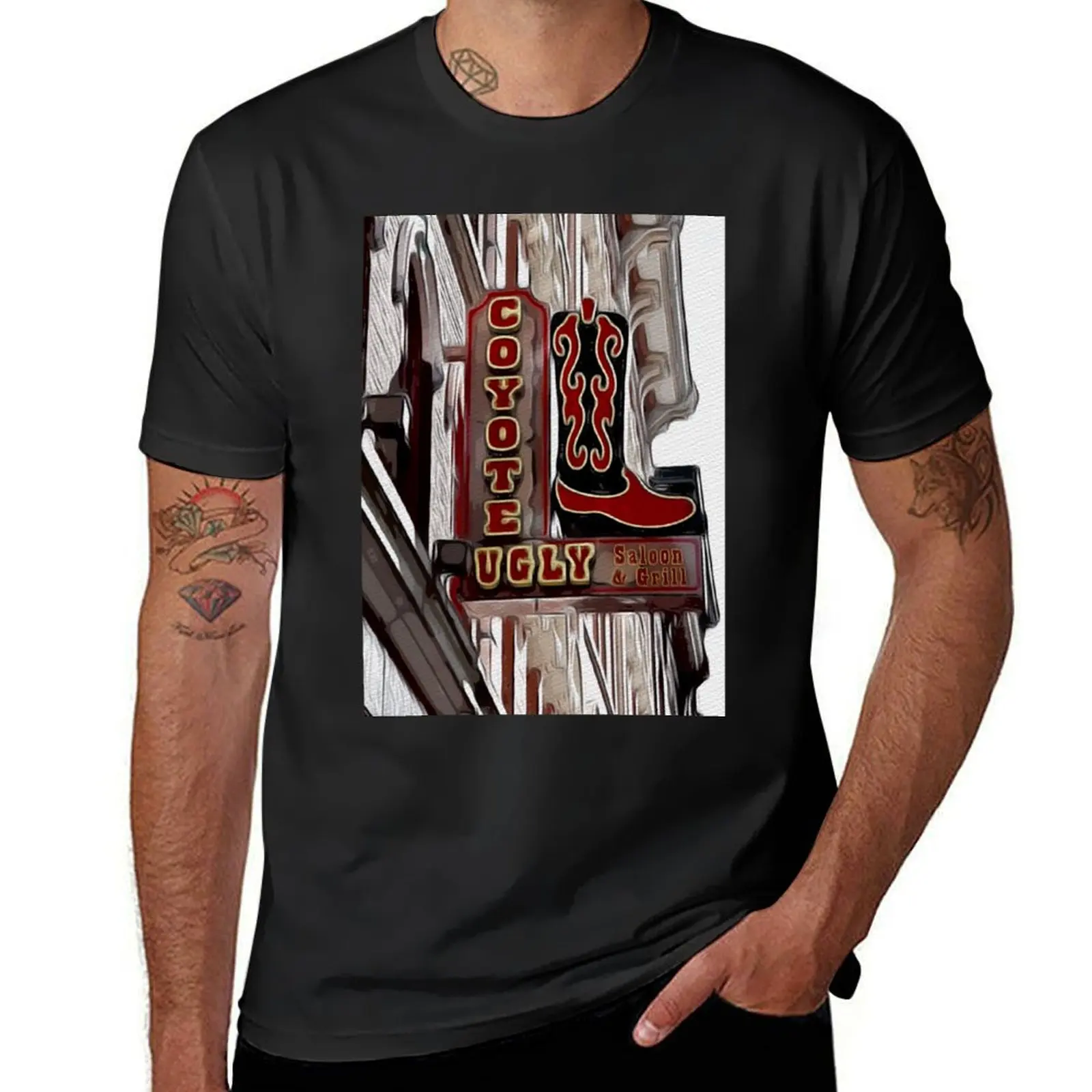 Coyote Ugly Saloon Sign T-Shirt summer top graphics customs anime mens cotton t shirts