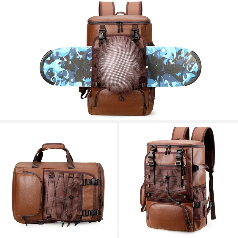 Outdoor Hiking Camping PU Backpack Large Capacity Travel Skateboard Bag Luggage Handbag Men Women Computer Rucksack Business Bag