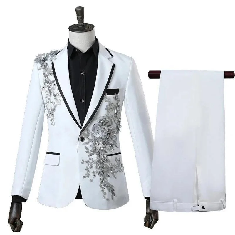 

Shiny Sequin Performance Suit Men's Special Wide Fit Two-Sided Slit Autumn Season Spring Collection Buttonless Jacket