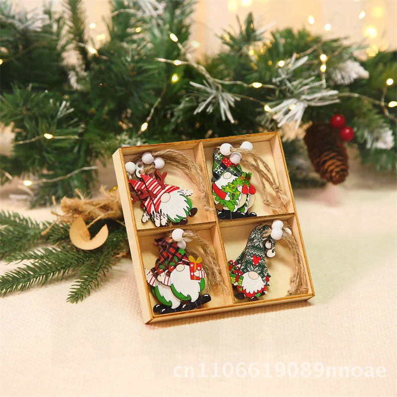 12個入り木製ボックス入りクリスマスオーナメントセット-カラフルな老人と老婦人の小さなペンダント、ツリーの飾り付け用、漫画風