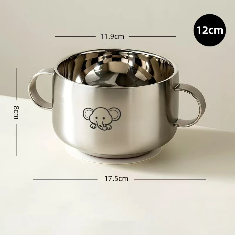 

316 Stainless Steel Children's Food Bowl Thickened Double Layer Insulation Food Container Cute Pattern Double Ear Kid Bowl