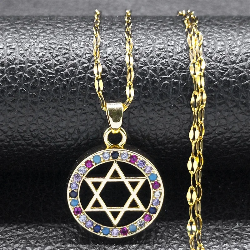 Jewish Hexagram Star of David Copper Zircon Pendant Necklace for Women Men Stainless Steel Israel Solomon Seal Chain Jewelry