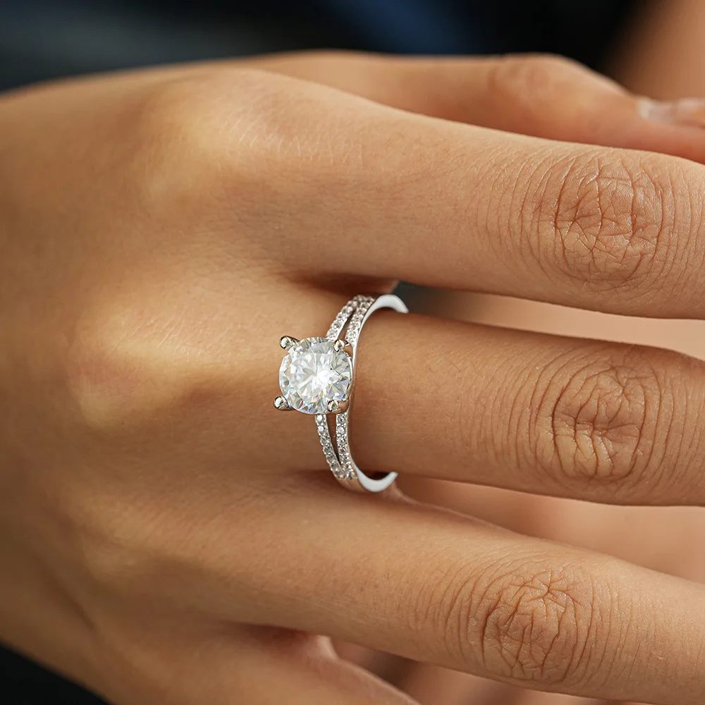 Lumira الهيب هوب صف مزدوج البلاتين PT950 خاتم كلاسيكي أربعة شقوق المرأة 2 قيراط مويسانيتي خاتم هدايا عيد الميلاد GRA معتمد #3