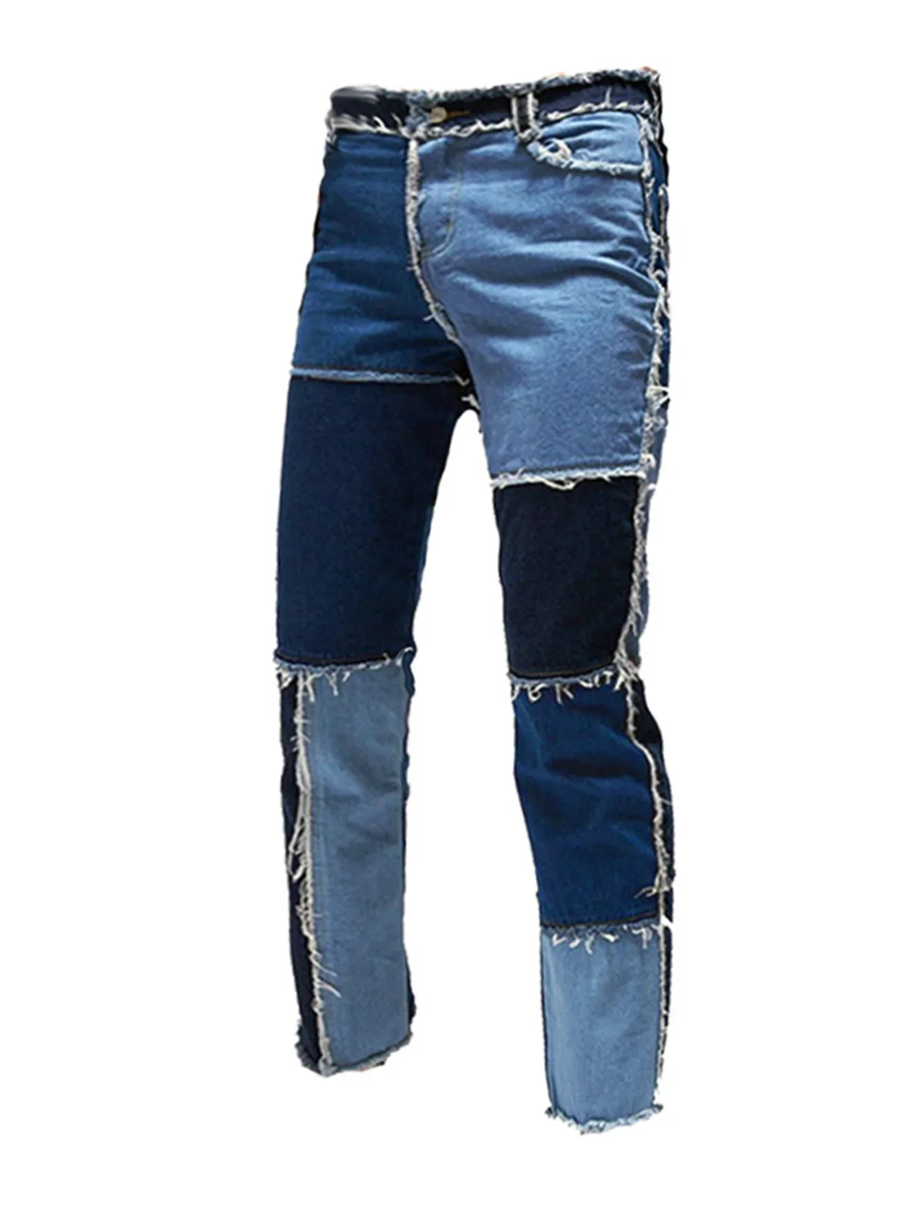 Jean en Denim bleu pour homme, pantalon évasé à jambes droites, style Patchwork, Vintage, décontracté, Baggy, Streetwear