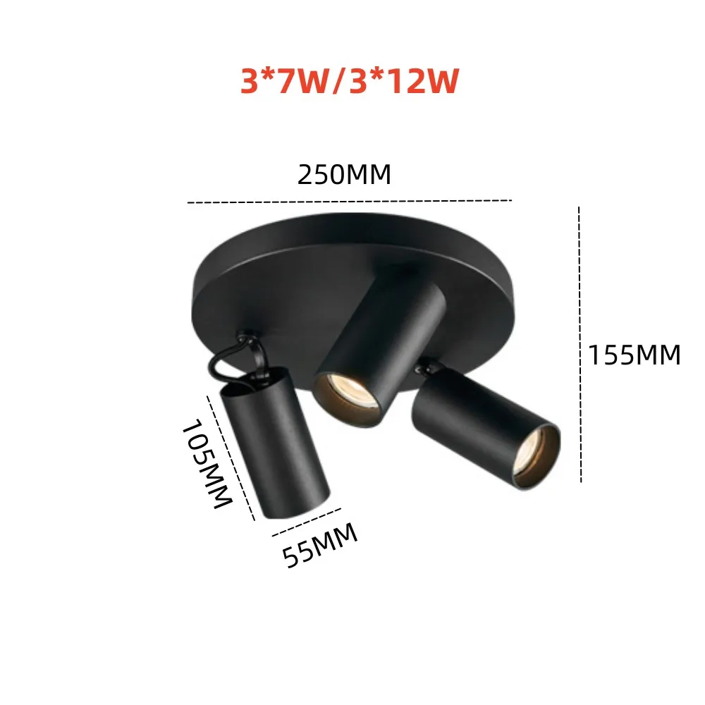 Lampu Sorot Tiga Kepala Kreatif Dapat Diredupkan 3*7W/3*12W Lampu Sorot Led Bulat Langit-langit Rumah Ruang Keluarga Terpasang Di Permukaan Cob Lampu Sorot