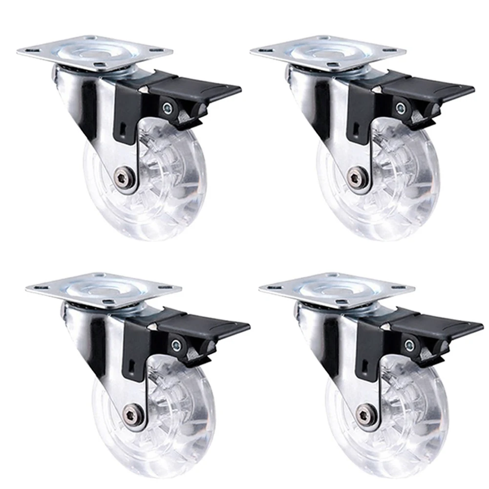 4Pcs 2 Inch Caster Pu Baby Crib Transparent-Crystal Univer-sal Caster No Noise Small Cart Industrial Wheel Chair Casters Tools