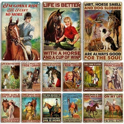 ARTISIAN Vintage Girl And Horse Metal Plaque Wall Art Metal Poster Classic Sport Metal Tin Sign Bar Club Studio Industrial Decor