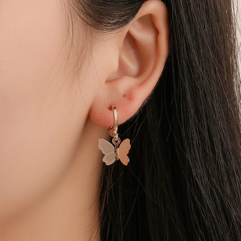 Metal Butterfly Dangle Earring for Women Korean Design Lovely Hot Sale Animal Gold Color Ear Jewelry Wholesale Christmas Gift