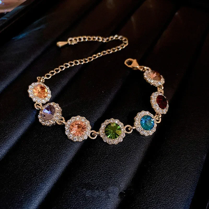 Luxurious Colorful Crystal Chain Bracelet For Women Fashion Personalized Daily Accessory Party Jewelry Birthday Anniversary Gift