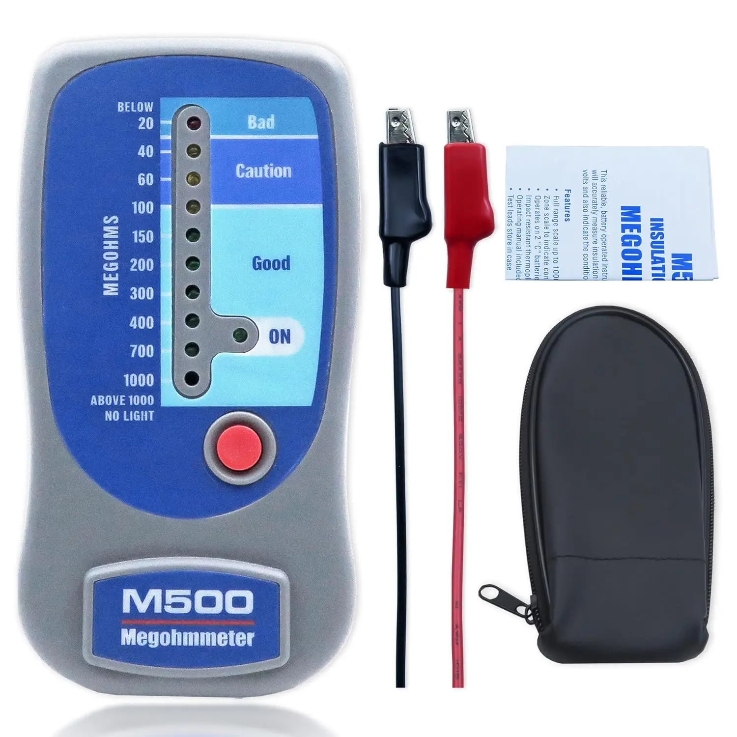 

M500 Insulation Tester Megohmmeter, Multimeter for HVAC Compressors, Battery-Powered with Soft Case