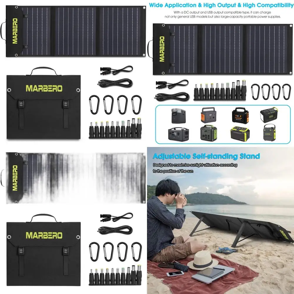 

60W Portable Solar Panel, 60 Watt Foldable Solar Panel, IP65 Waterproof, 23% Efficiency, USB & DC Output, 10 Adapters for Outdoo