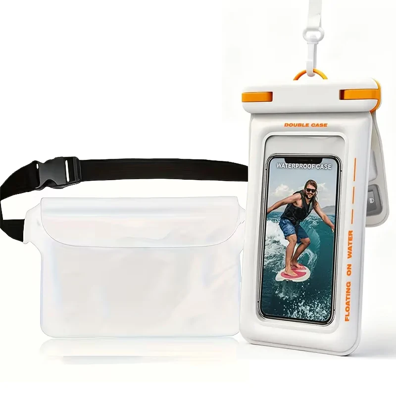 Floating Dual Pocket Waterpr Phone Pouch Clear Touch Friendly Storage  For Phone Snorkeling Water Activity Protective Carry Case