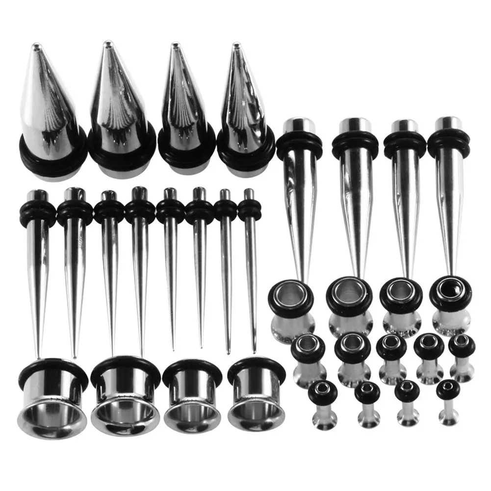 Stainless Steel Ear Stretching Taper Tunnel Starter Kit - 36 Piece Set 14G - 00G